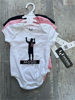 NWT Messi Soccer Set of 3 Baby Onesies